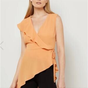 NEW BCBG Wrap Hi Low Blouse Gold Earth Orange Size Medium $148